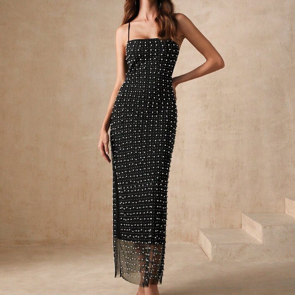 Black Party Women's Sequin Patchwork Summer Strappy Dress